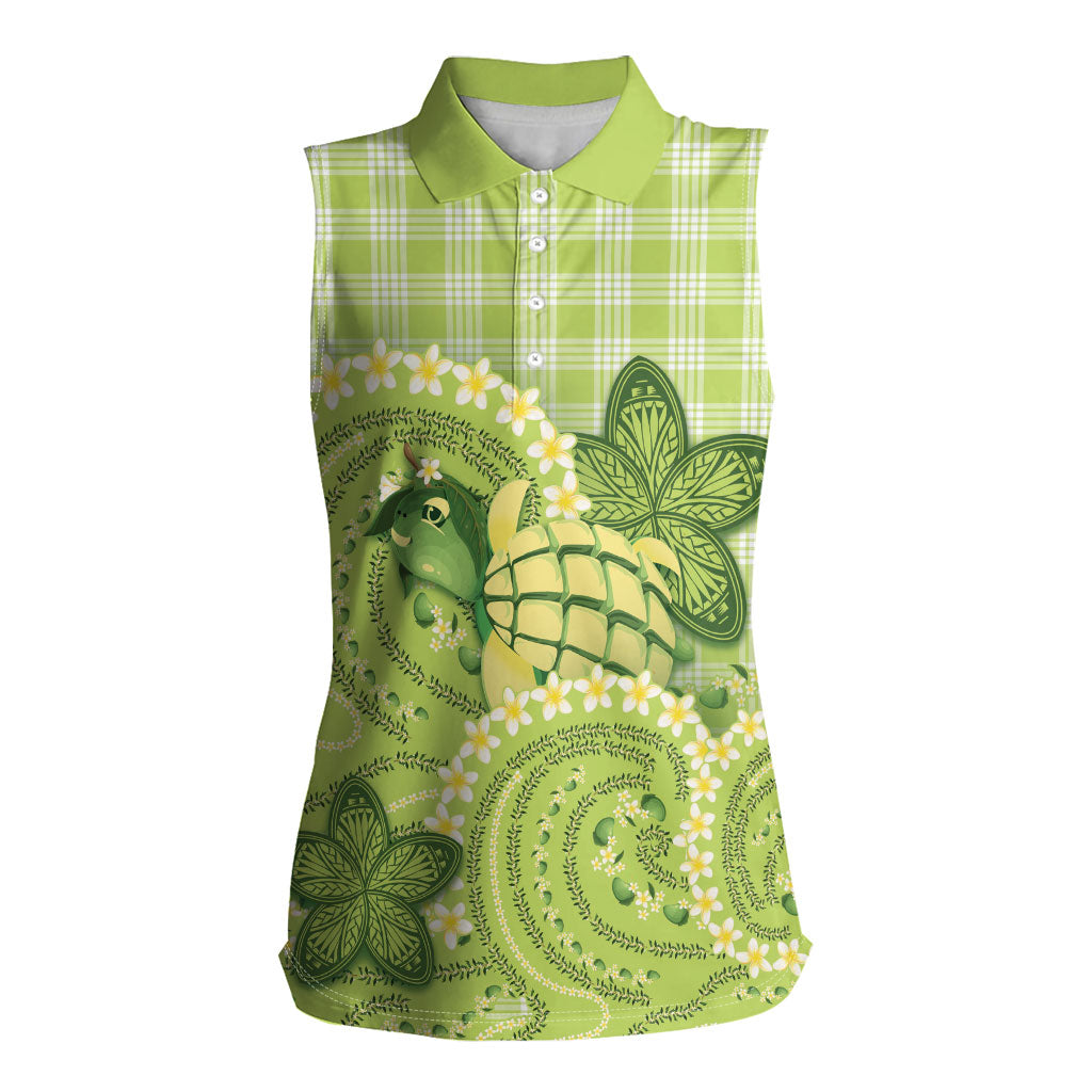 Hawaii Palaka Women Sleeveless Polo Shirt Cute Green Mango Turtle On The Waves