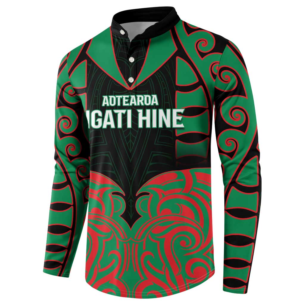 Custom Aotearoa Ngati Hine Button Sweatshirt Maori Pattern New Zealand - Polynesian Pride