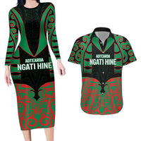 Custom Aotearoa Ngati Hine Couples Matching Long Sleeve Bodycon Dress and Hawaiian Shirt Maori Pattern New Zealand DT05 Green - Polynesian Pride