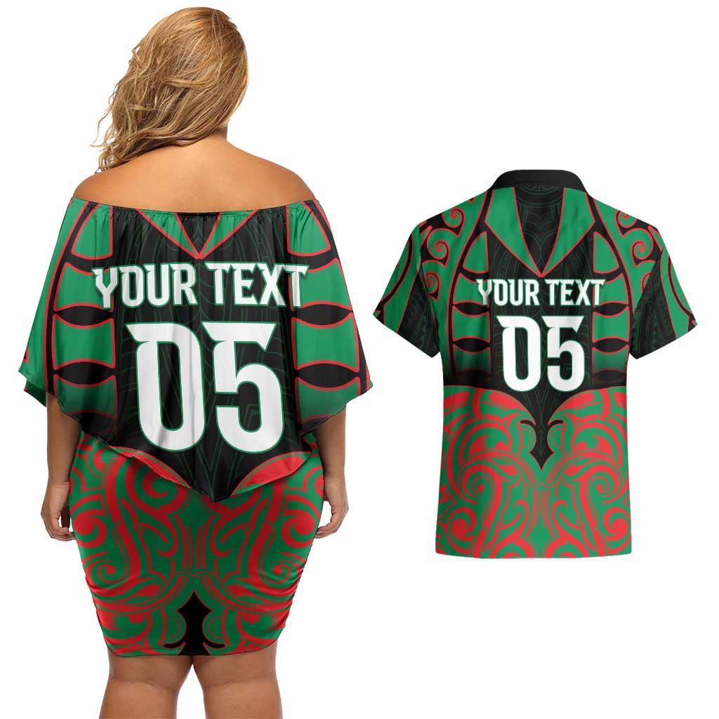 Custom Aotearoa Ngati Hine Couples Matching Off Shoulder Short Dress and Hawaiian Shirt Maori Pattern New Zealand - Polynesian Pride