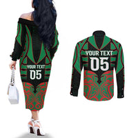 Custom Aotearoa Ngati Hine Couples Matching Off The Shoulder Long Sleeve Dress and Long Sleeve Button Shirt Maori Pattern New Zealand - Polynesian Pride