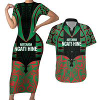 Custom Aotearoa Ngati Hine Couples Matching Short Sleeve Bodycon Dress and Hawaiian Shirt Maori Pattern New Zealand DT05 Green - Polynesian Pride