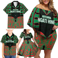 Custom Aotearoa Ngati Hine Family Matching Off Shoulder Short Dress and Hawaiian Shirt Maori Pattern New Zealand DT05 - Polynesian Pride