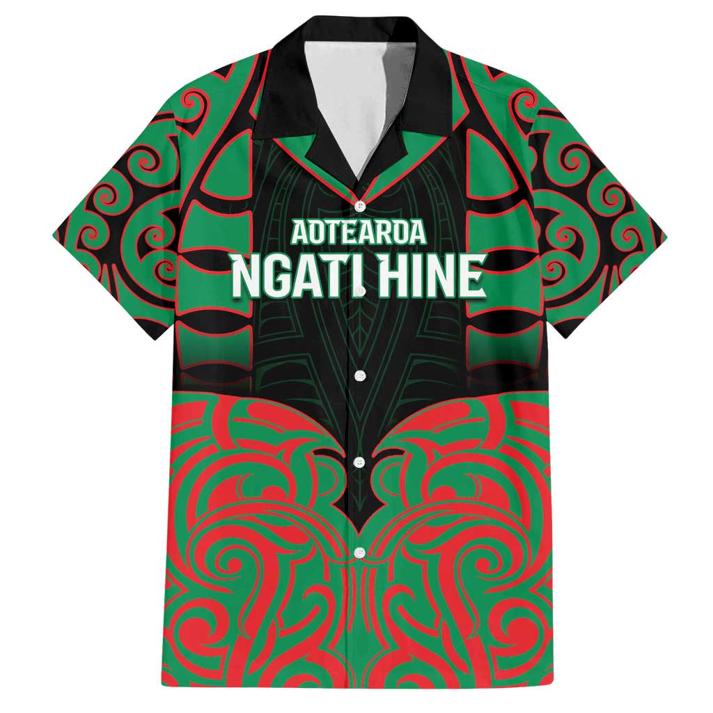 Custom Aotearoa Ngati Hine Family Matching Off Shoulder Short Dress and Hawaiian Shirt Maori Pattern New Zealand DT05 Dad's Shirt - Short Sleeve Green - Polynesian Pride