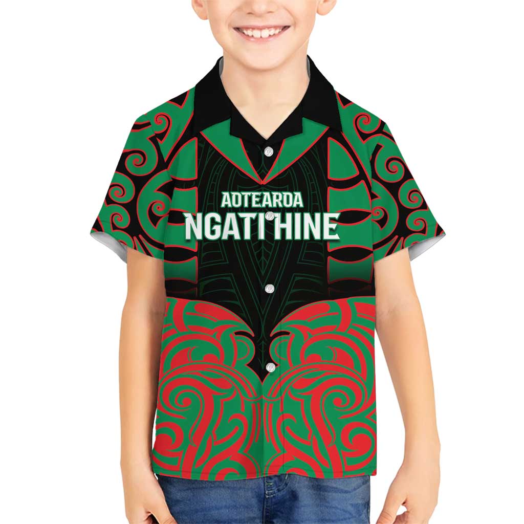 Custom Aotearoa Ngati Hine Family Matching Puletasi and Hawaiian Shirt Maori Pattern New Zealand DT05 Son's Shirt Green - Polynesian Pride