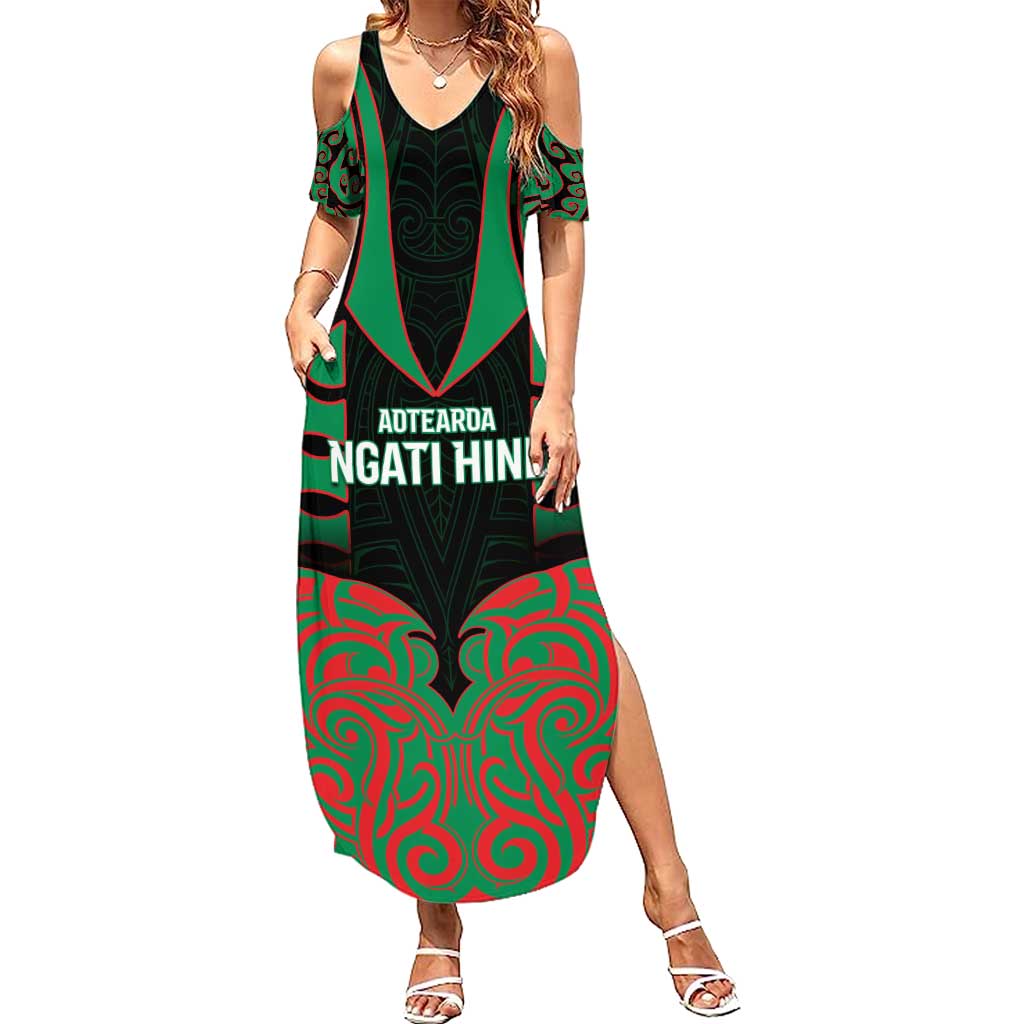 Custom Aotearoa Ngati Hine Family Matching Summer Maxi Dress and Hawaiian Shirt Maori Pattern New Zealand DT05 Mom's Dress Green - Polynesian Pride
