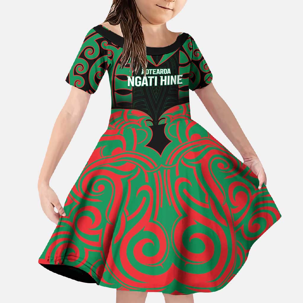 Custom Aotearoa Ngati Hine Family Matching Tank Maxi Dress and Hawaiian Shirt Maori Pattern New Zealand DT05 Daughter's Dress Green - Polynesian Pride
