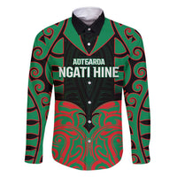 Custom Aotearoa Ngati Hine Family Matching Tank Maxi Dress and Hawaiian Shirt Maori Pattern New Zealand DT05 Dad's Shirt - Long Sleeve Green - Polynesian Pride