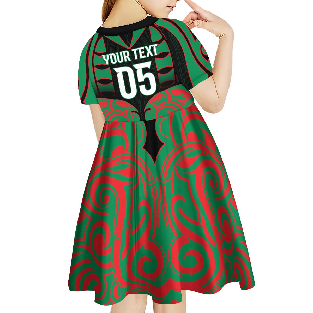 Custom Aotearoa Ngati Hine Kid Short Sleeve Dress Maori Pattern New Zealand - Polynesian Pride