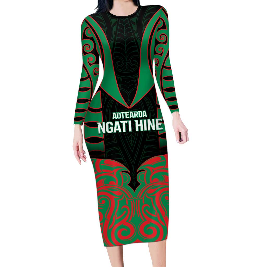 Custom Aotearoa Ngati Hine Long Sleeve Bodycon Dress Maori Pattern New Zealand - Polynesian Pride