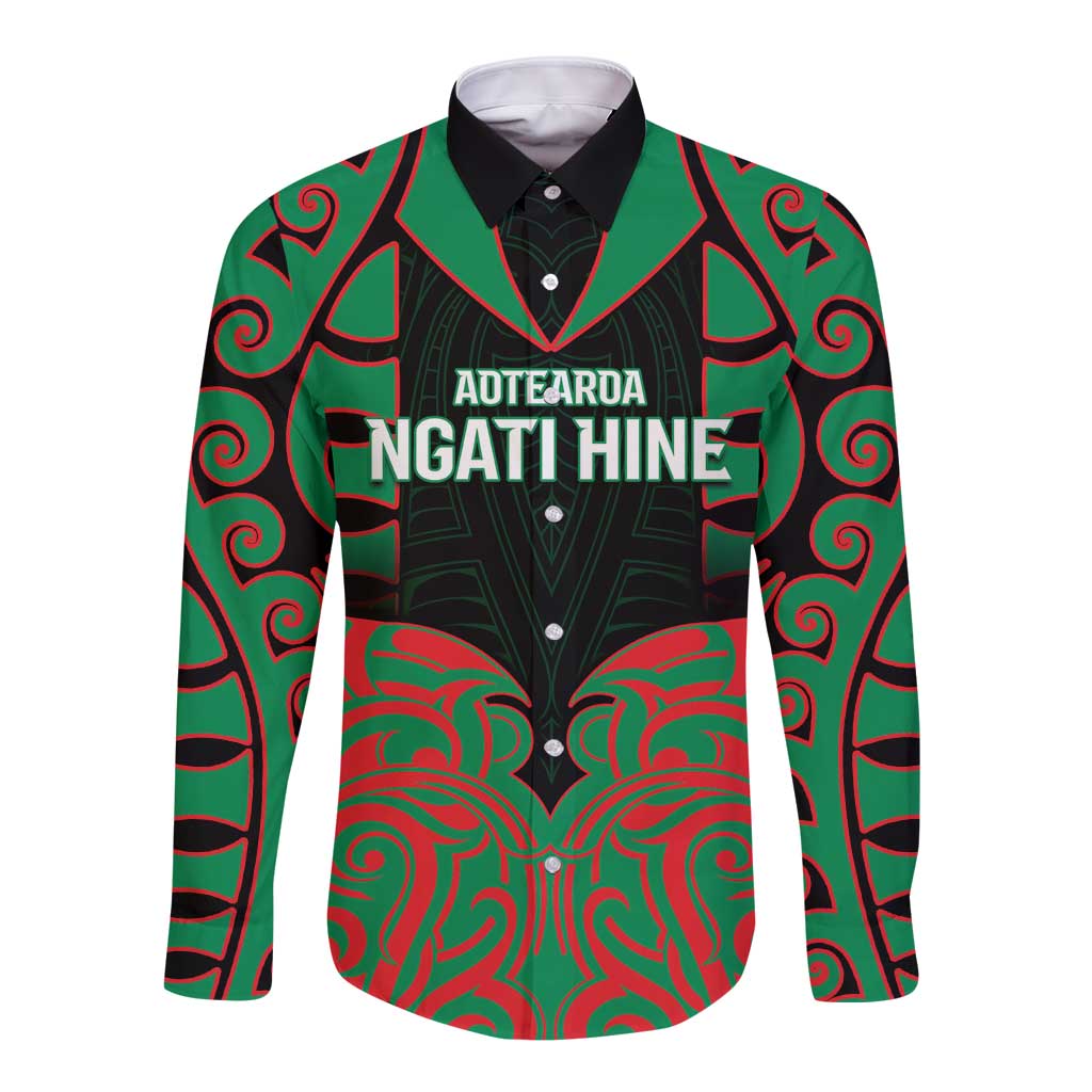 Custom Aotearoa Ngati Hine Long Sleeve Button Shirt Maori Pattern New Zealand - Polynesian Pride