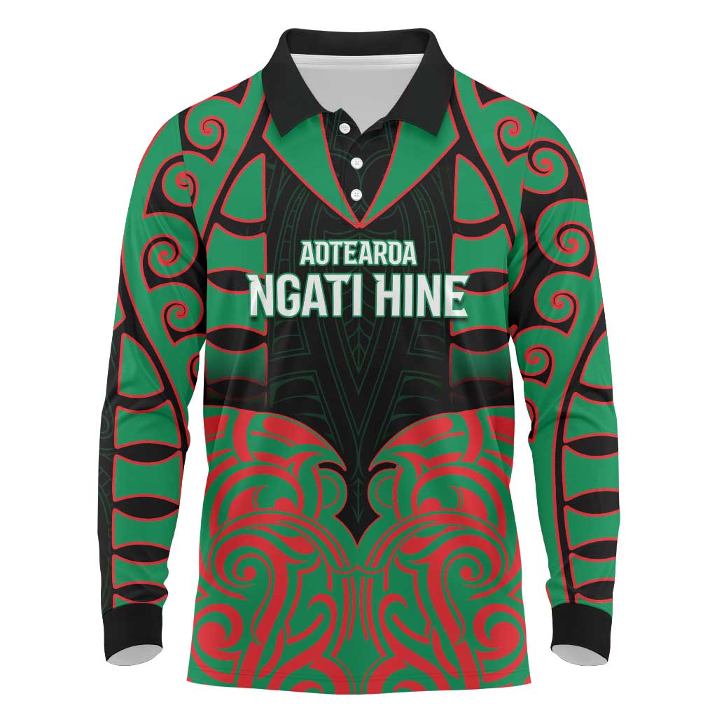 Custom Aotearoa Ngati Hine Long Sleeve Polo Shirt Maori Pattern New Zealand - Polynesian Pride