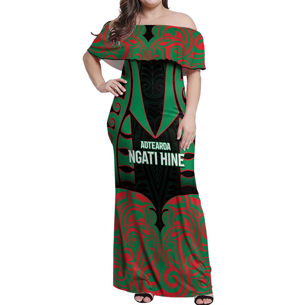 Custom Aotearoa Ngati Hine Off Shoulder Maxi Dress Maori Pattern New Zealand - Polynesian Pride