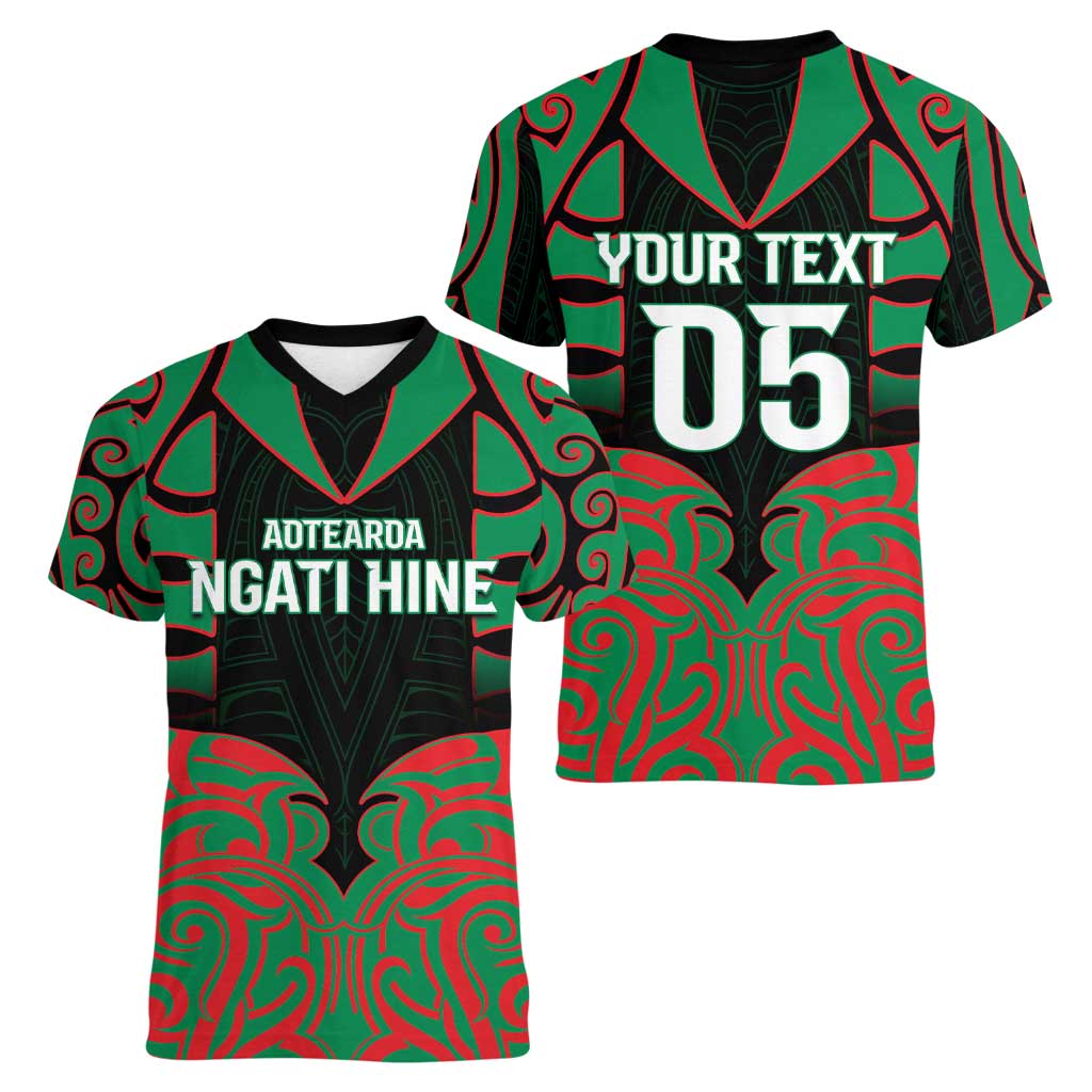 Custom Aotearoa Ngati Hine Women V-Neck T-Shirt Maori Pattern New Zealand - Polynesian Pride