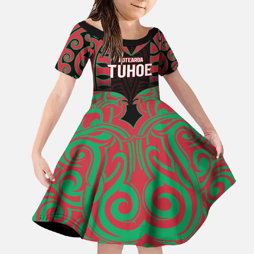 Custom Aotearoa Tuhoe Family Matching Long Sleeve Bodycon Dress and Hawaiian Shirt Maori Pattern New Zealand DT05 Daughter's Dress Red - Polynesian Pride