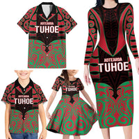 Custom Aotearoa Tuhoe Family Matching Long Sleeve Bodycon Dress and Hawaiian Shirt Maori Pattern New Zealand DT05 - Polynesian Pride