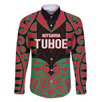 Custom Aotearoa Tuhoe Family Matching Long Sleeve Bodycon Dress and Hawaiian Shirt Maori Pattern New Zealand DT05 Dad's Shirt - Long Sleeve Red - Polynesian Pride