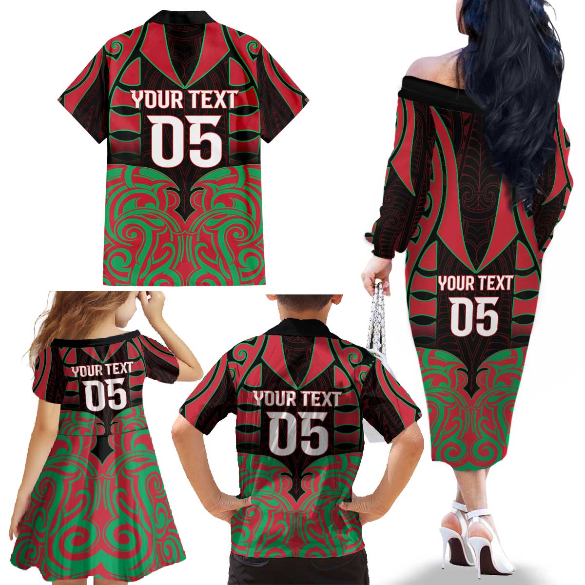 Custom Aotearoa Tuhoe Family Matching Off The Shoulder Long Sleeve Dress and Hawaiian Shirt Maori Pattern New Zealand - Polynesian Pride