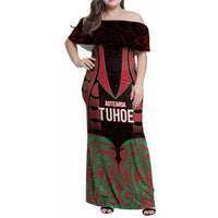 Custom Aotearoa Tuhoe Family Matching Off Shoulder Maxi Dress and Hawaiian Shirt Maori Pattern New Zealand DT05 Mom's Dress Red - Polynesian Pride