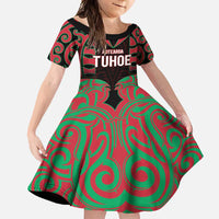Custom Aotearoa Tuhoe Family Matching Short Sleeve Bodycon Dress and Hawaiian Shirt Maori Pattern New Zealand DT05 Daughter's Dress Red - Polynesian Pride