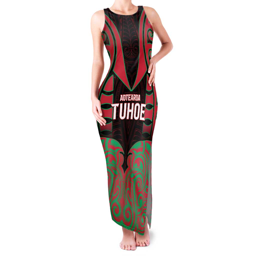 Custom Aotearoa Tuhoe Family Matching Tank Maxi Dress and Hawaiian Shirt Maori Pattern New Zealand DT05 Mom's Dress Red - Polynesian Pride