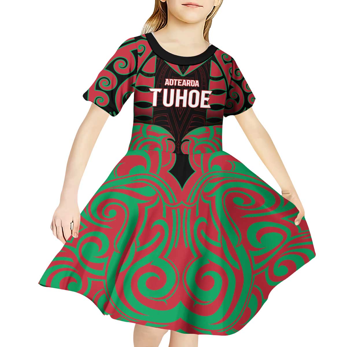 Custom Aotearoa Tuhoe Kid Short Sleeve Dress Maori Pattern New Zealand DT05 - Polynesian Pride