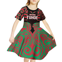 Custom Aotearoa Tuhoe Kid Short Sleeve Dress Maori Pattern New Zealand DT05 - Polynesian Pride