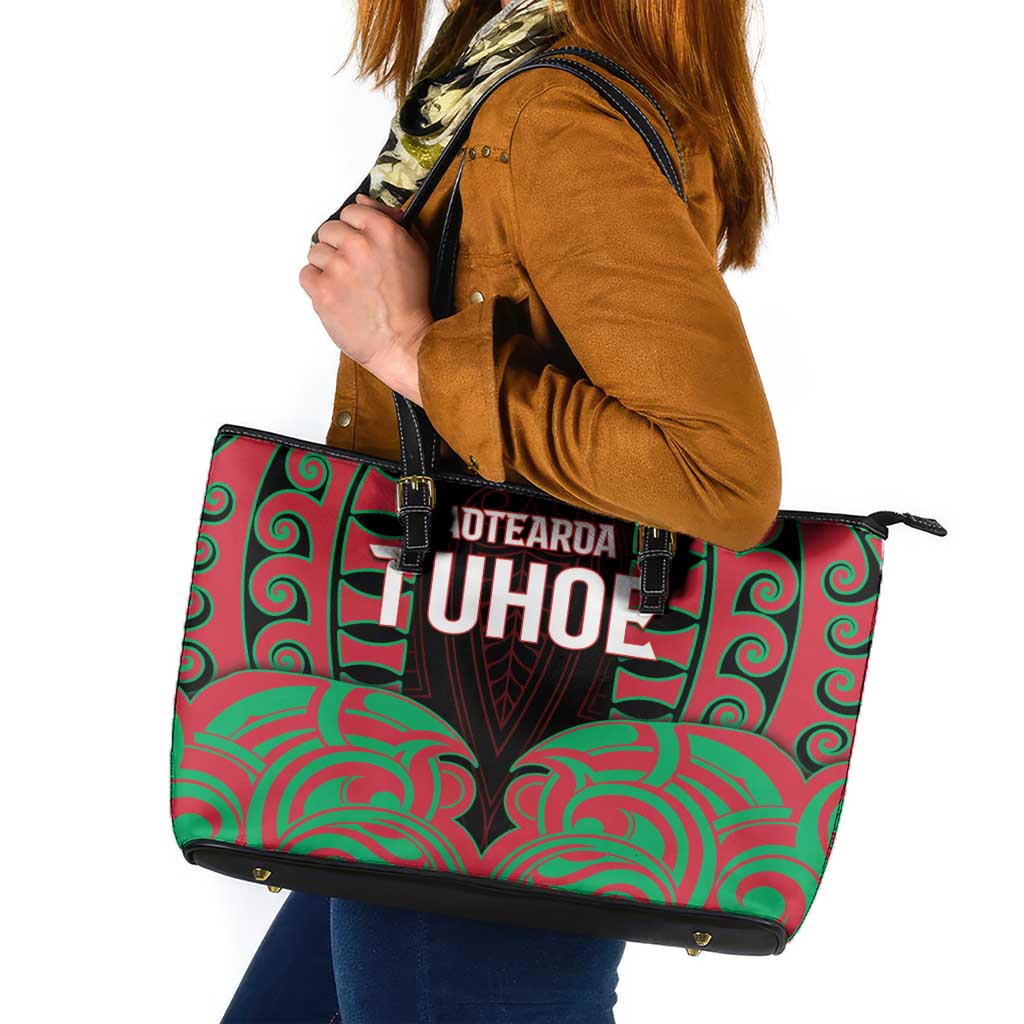 Aotearoa Tuhoe Leather Tote Bag Maori Pattern New Zealand - Polynesian Pride