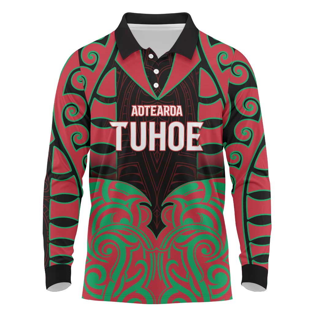 Custom Aotearoa Tuhoe Long Sleeve Polo Shirt Maori Pattern New Zealand - Polynesian Pride
