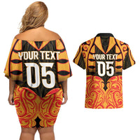 Custom Aotearoa Waikato Couples Matching Off Shoulder Short Dress and Hawaiian Shirt Maori Pattern New Zealand - Polynesian Pride