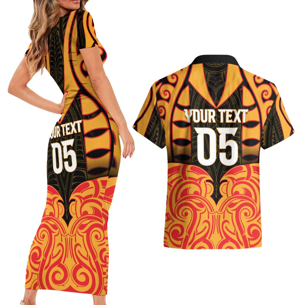 Custom Aotearoa Waikato Couples Matching Short Sleeve Bodycon Dress and Hawaiian Shirt Maori Pattern New Zealand DT05 - Polynesian Pride