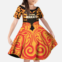 Custom Aotearoa Waikato Family Matching Mermaid Dress and Hawaiian Shirt Maori Pattern New Zealand DT05 Daughter's Dress Orange - Polynesian Pride