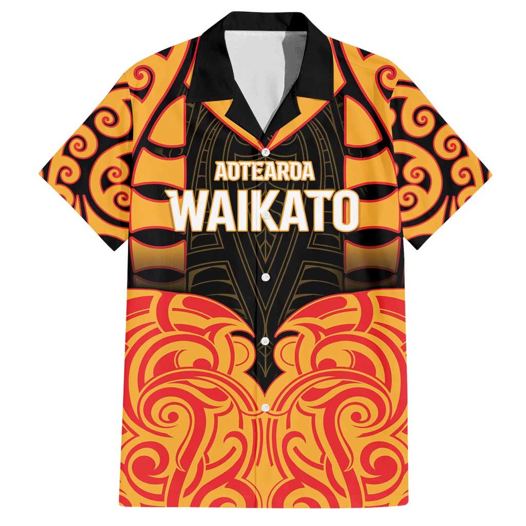 Custom Aotearoa Waikato Family Matching Off Shoulder Maxi Dress and Hawaiian Shirt Maori Pattern New Zealand DT05 Dad's Shirt - Short Sleeve Orange - Polynesian Pride