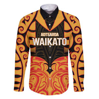 Custom Aotearoa Waikato Family Matching Short Sleeve Bodycon Dress and Hawaiian Shirt Maori Pattern New Zealand DT05 Dad's Shirt - Long Sleeve Orange - Polynesian Pride