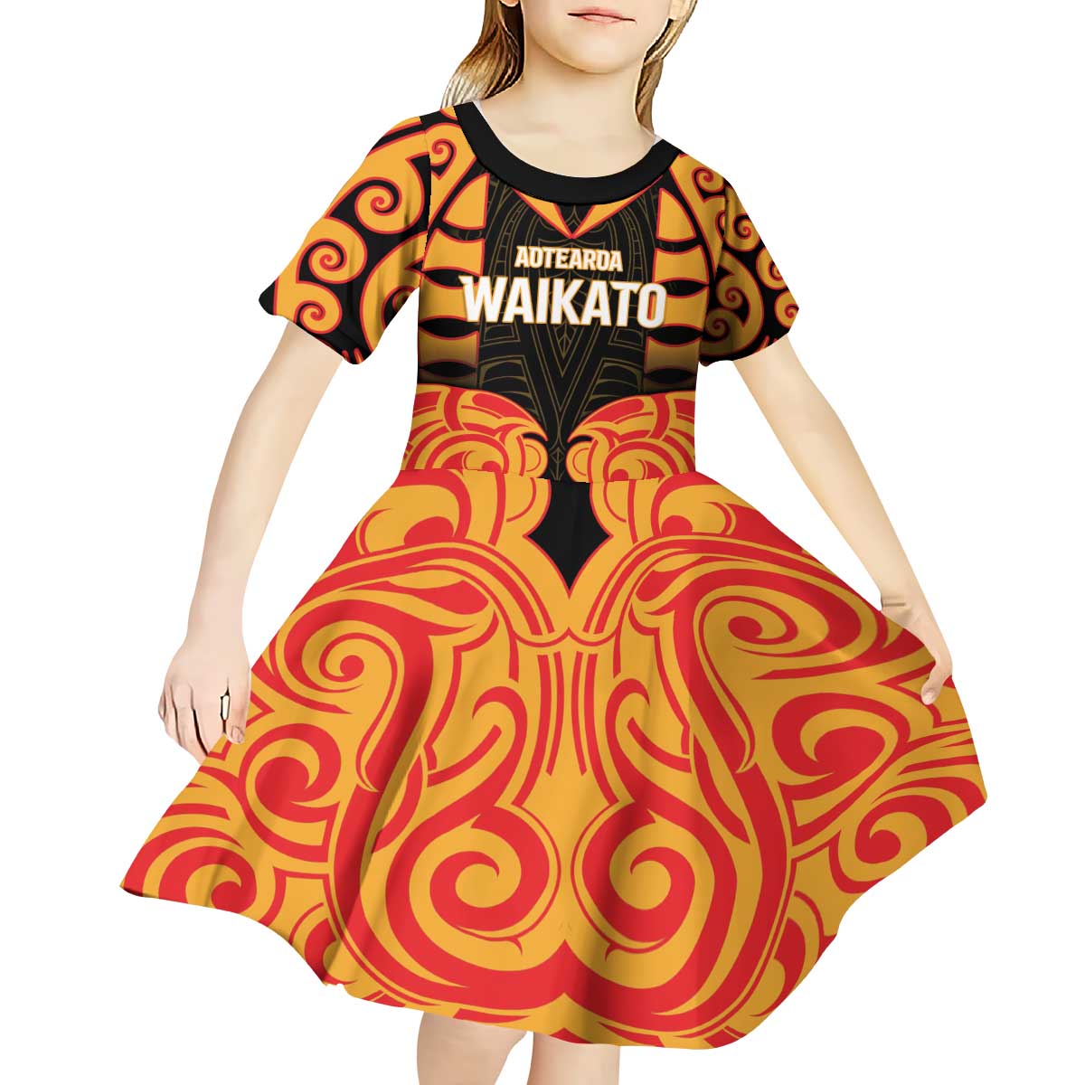 Custom Aotearoa Waikato Kid Short Sleeve Dress Maori Pattern New Zealand DT05 - Polynesian Pride