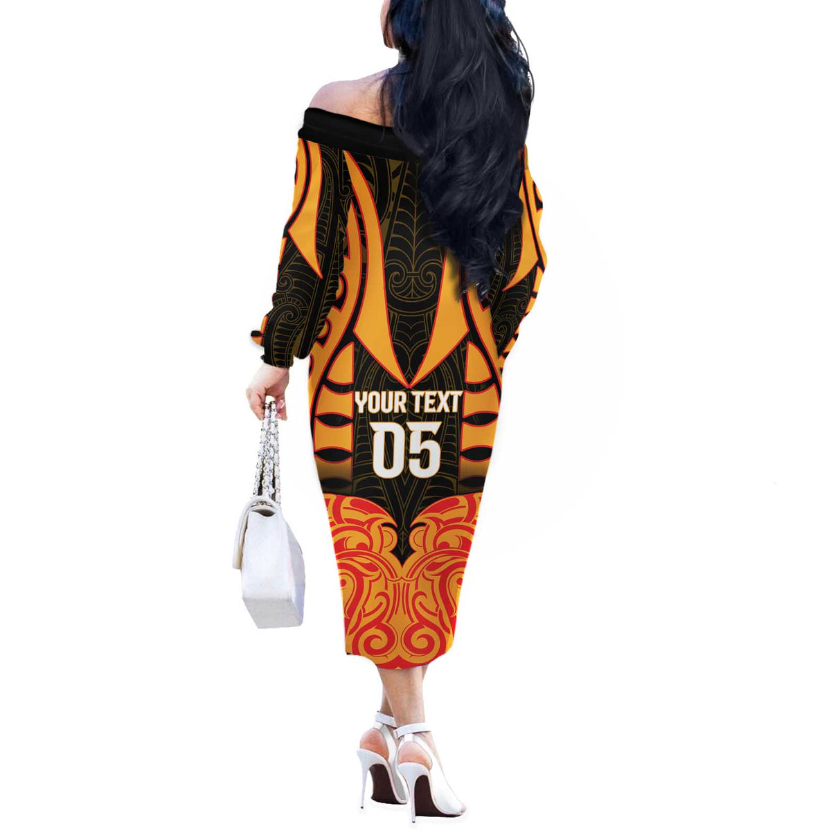 Custom Aotearoa Waikato Off The Shoulder Long Sleeve Dress Maori Pattern New Zealand - Polynesian Pride