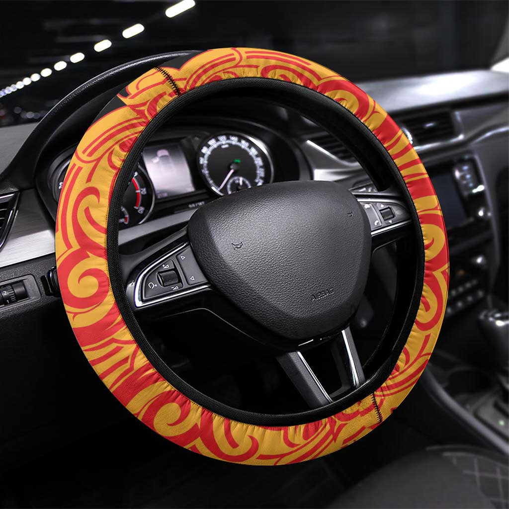 Aotearoa Waikato Steering Wheel Cover Maori Pattern New Zealand DT05 Universal Fit Orange - Polynesian Pride
