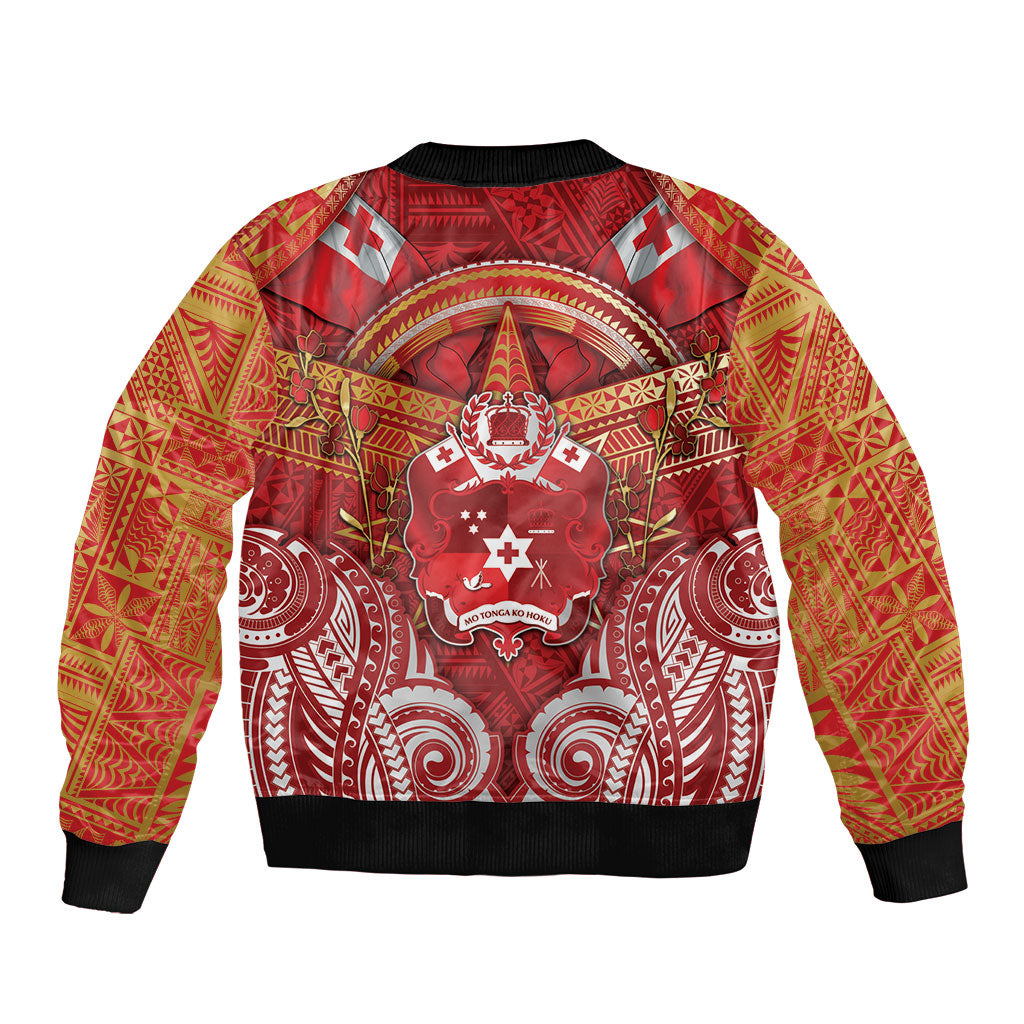 Tonga King's Birthday Bomber Jacket Gold Royal Crown Tribal Patterns