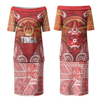 Tonga King's Birthday Couples Matching Puletasi and Long Sleeve Button Shirt Gold Royal Crown Tribal Patterns DT05 - Polynesian Pride