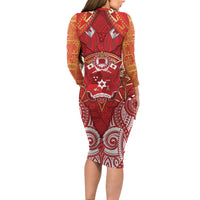 Tonga King's Birthday Family Matching Long Sleeve Bodycon Dress and Hawaiian Shirt Gold Royal Crown Tribal Patterns