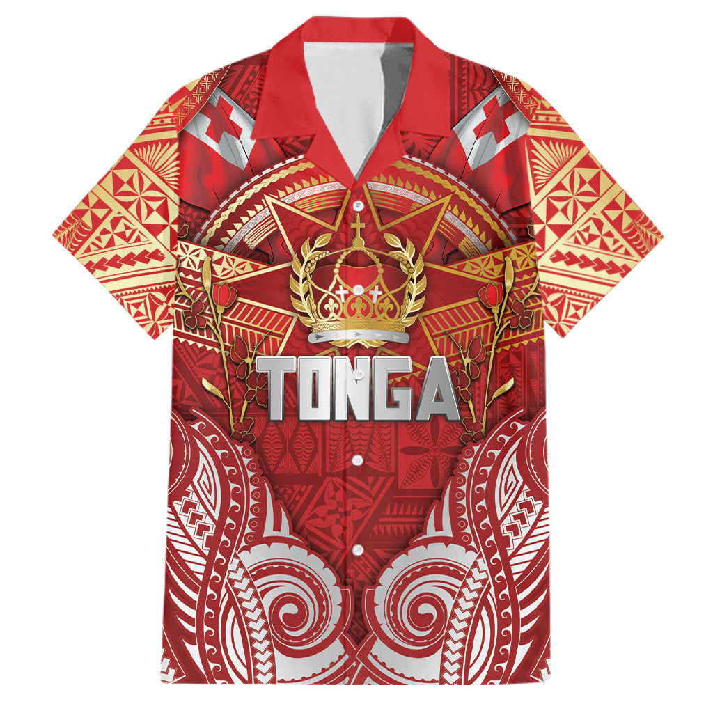 Tonga King's Birthday Family Matching Off Shoulder Maxi Dress and Hawaiian Shirt Gold Royal Crown Tribal Patterns