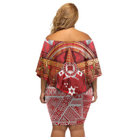 Tonga King's Birthday Family Matching Off Shoulder Short Dress and Hawaiian Shirt Gold Royal Crown Tribal Patterns