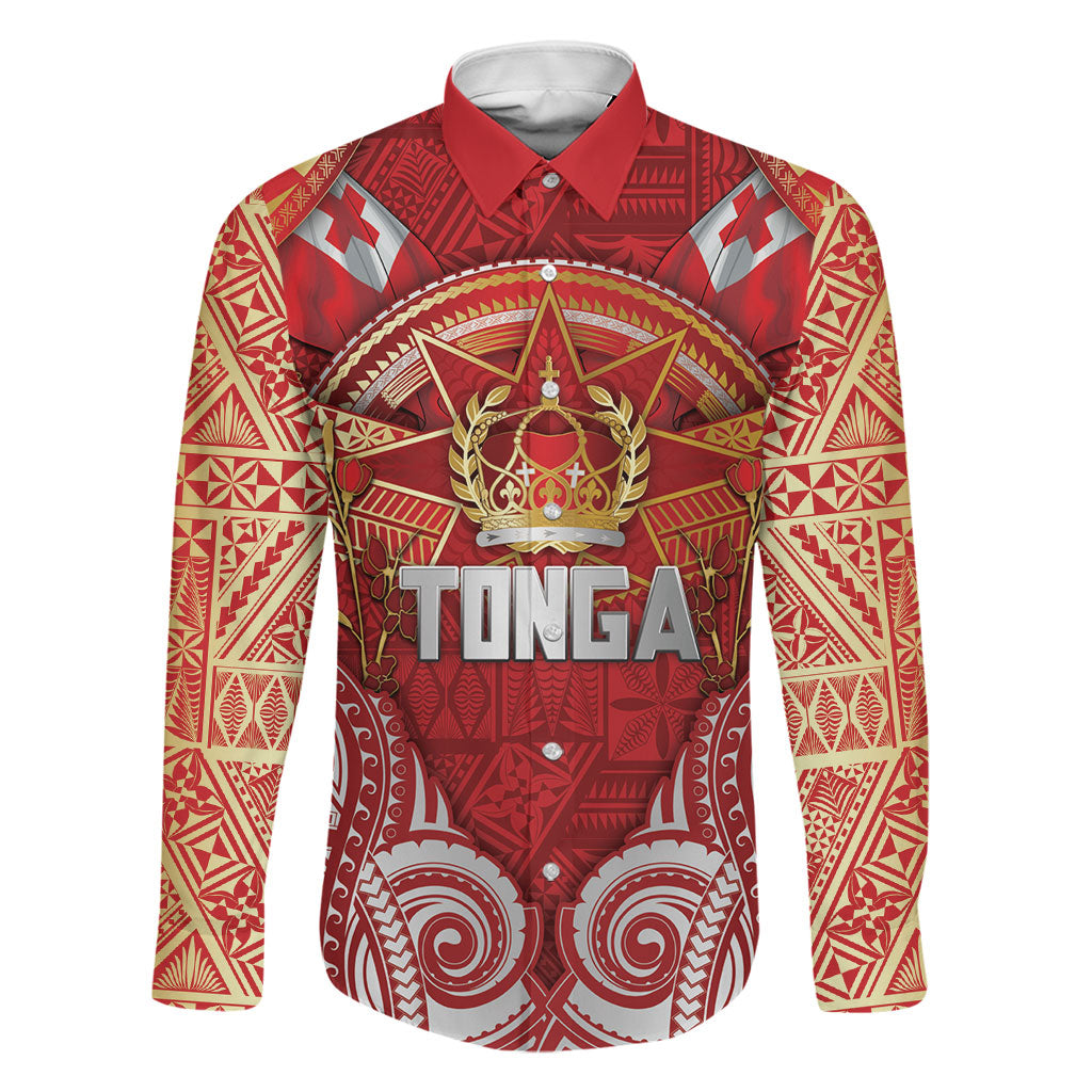 Tonga King's Birthday Family Matching Tank Maxi Dress and Hawaiian Shirt Gold Royal Crown Tribal Patterns