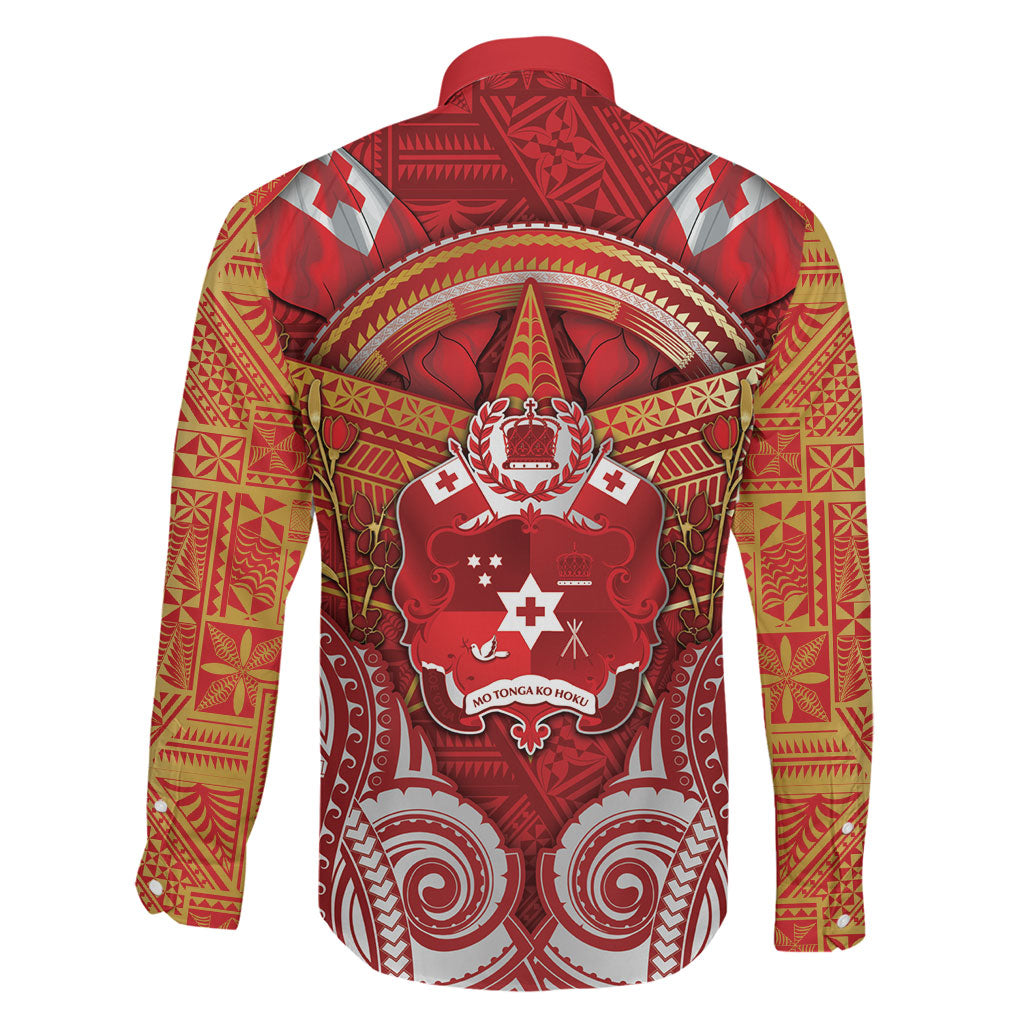 Tonga King's Birthday Family Matching Tank Maxi Dress and Hawaiian Shirt Gold Royal Crown Tribal Patterns