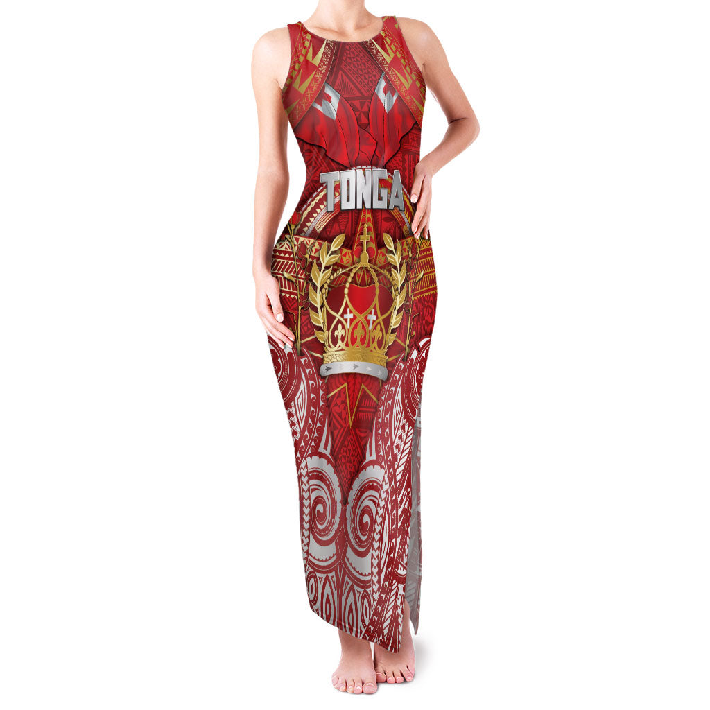 Tonga King's Birthday Family Matching Tank Maxi Dress and Hawaiian Shirt Gold Royal Crown Tribal Patterns
