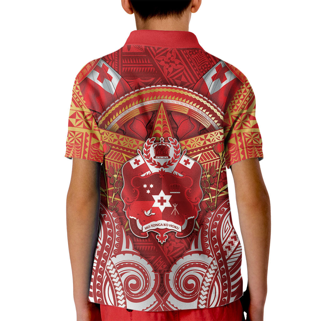 Tonga King's Birthday Kid Polo Shirt Gold Royal Crown Tribal Patterns