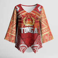 Tonga King's Birthday Kimono Sleeve Blouse Gold Royal Crown Tribal Patterns