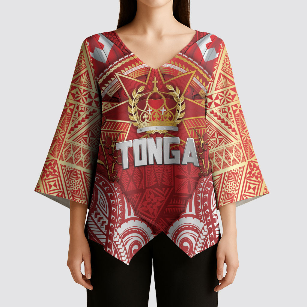 Tonga King's Birthday Kimono Sleeve Blouse Gold Royal Crown Tribal Patterns