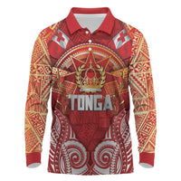 Tonga King's Birthday Long Sleeve Polo Shirt Gold Royal Crown Tribal Patterns