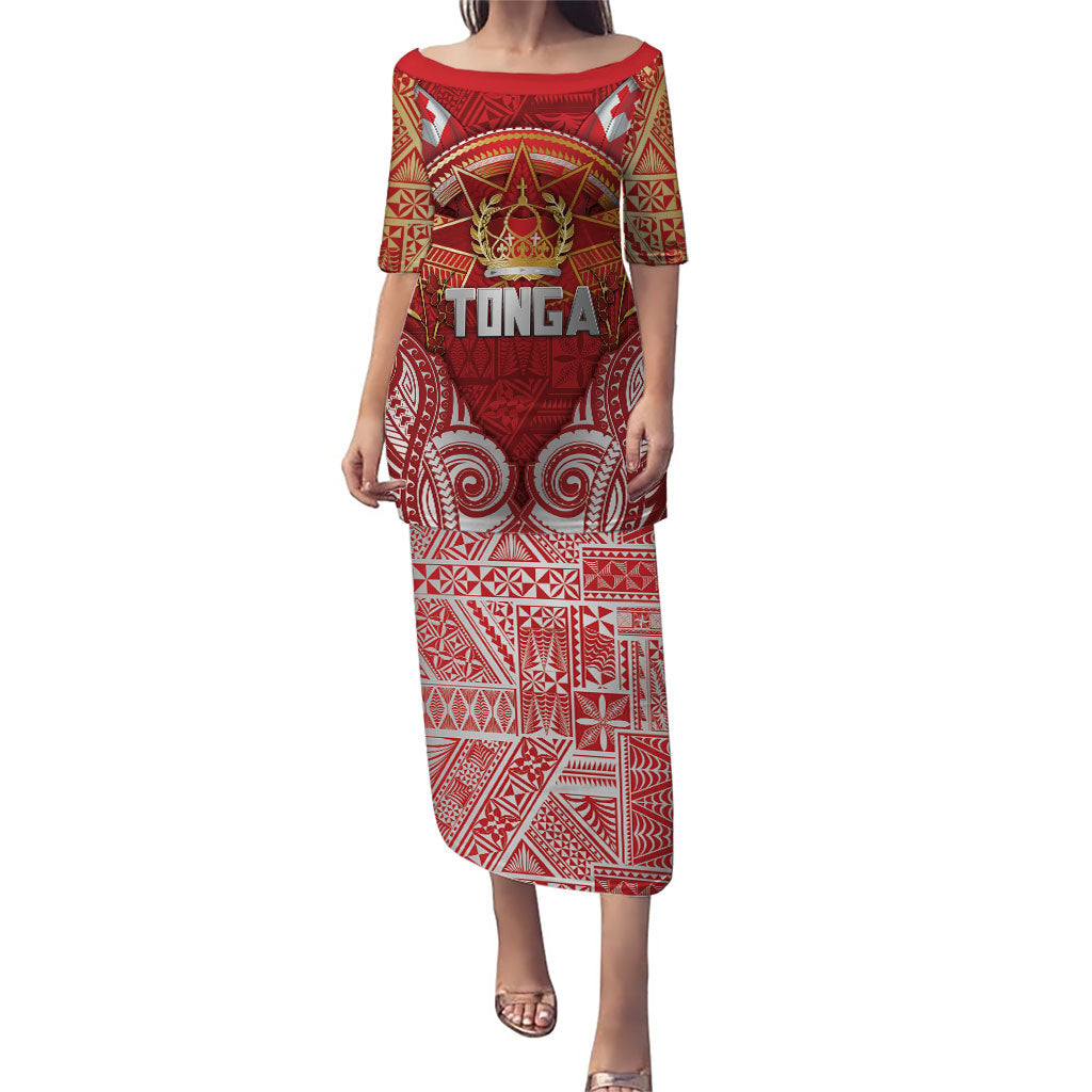 Tonga King's Birthday Puletasi Gold Royal Crown Tribal Patterns